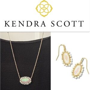 Lot of 2x EUC [Kendra Scott] Iridescent Frost Glass Lee Earrings/Elise Necklace